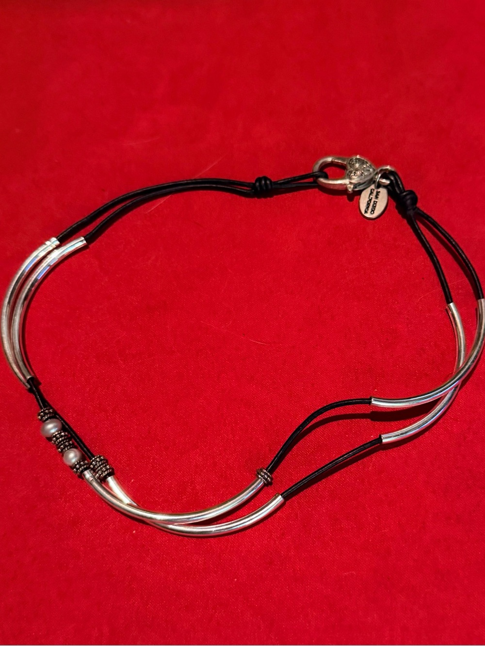 Lizzy James Black Cord Necklace with Silver Tubes